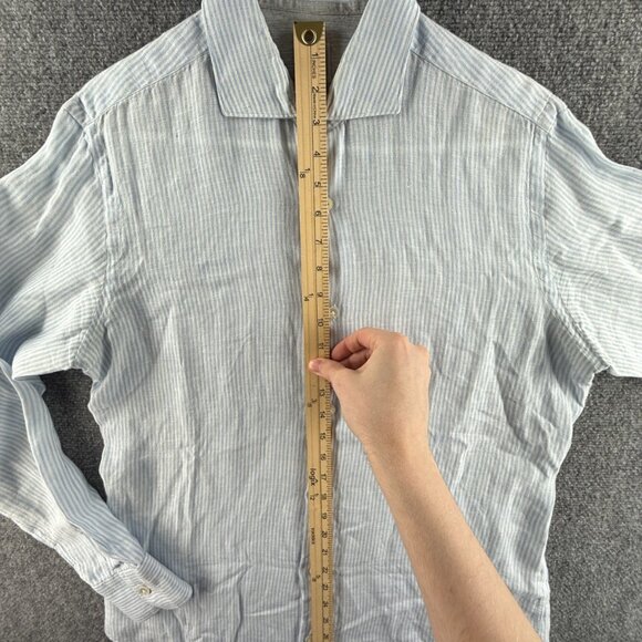 Eleventy Button Up Shirt Striped Blue White Long Sleeve Linen Woven Medium Adult - Picture 4 of 15